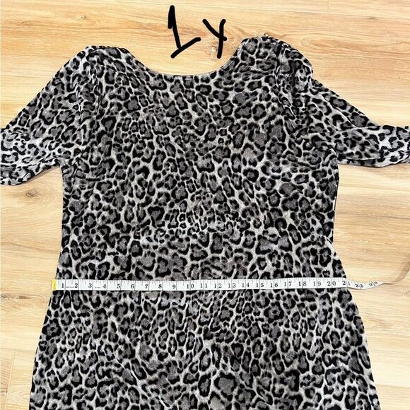 MICHAEL MICHAEL KORS Gray Leopard Print Long Sleeve Boat Neck Mini Dress - Picture 9 of 9